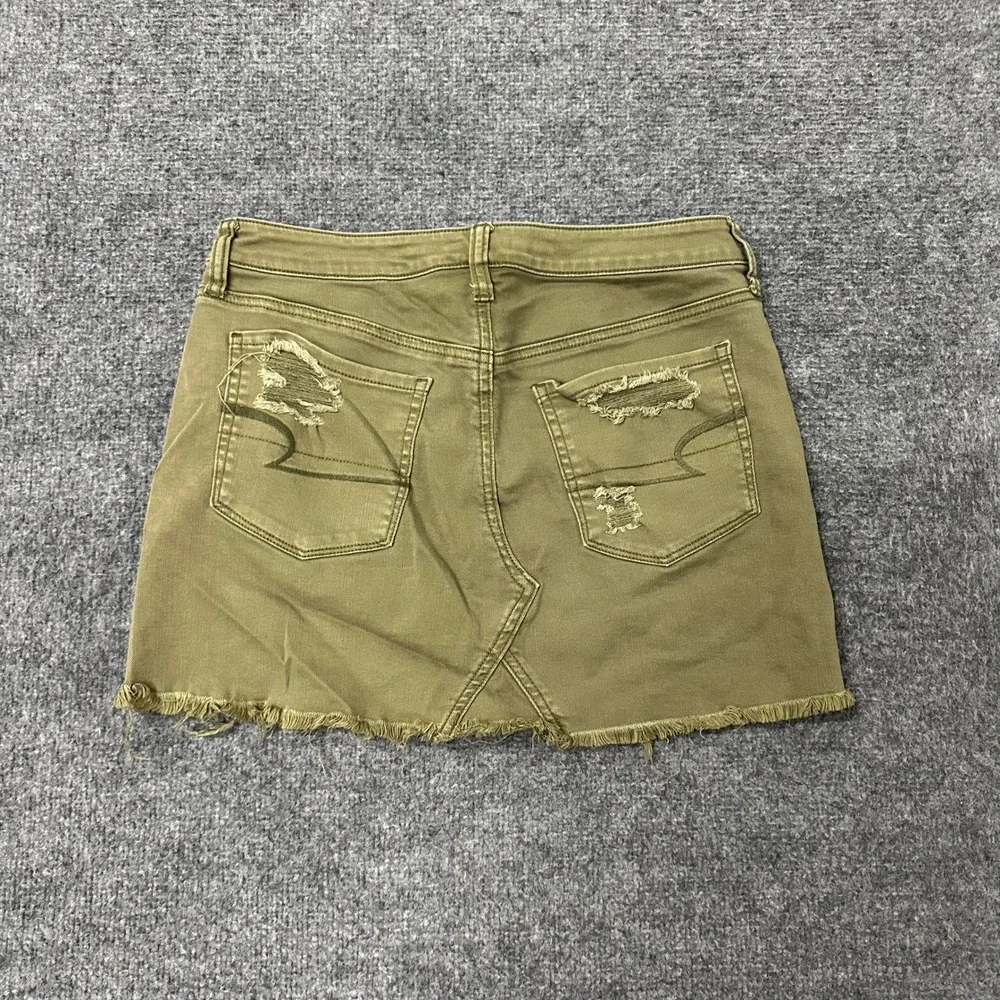 American Eagle Skirt Womens Size 8 Olive Green Distressed Denim Raw Hem Casual